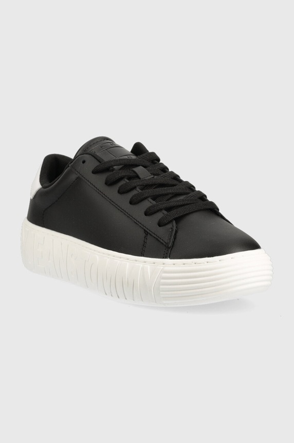 Tommy Jeans sneakersy skórzane LEATHER OUTSOLE EM0EM01159 czarny SS23