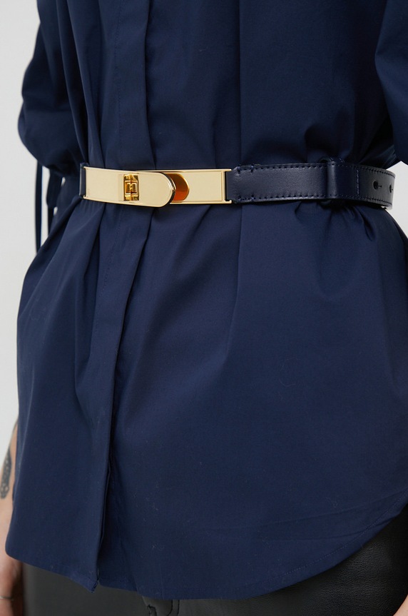 Kožený opasok Lauren Ralph Lauren tmavomodrá 412873120