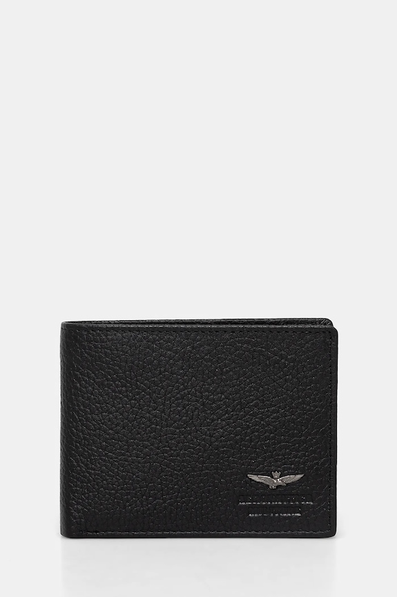 Δερμάτινο πορτοφόλι Aeronautica Militare λείο δέρμα μαύρο AM183