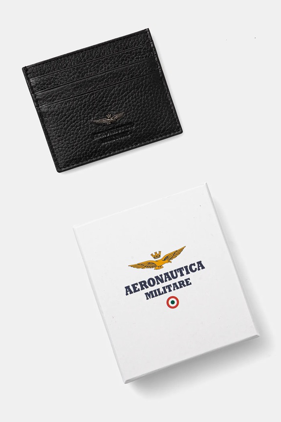 Akcesoria Aeronautica Militare etui na karty skórzane AM188 czarny