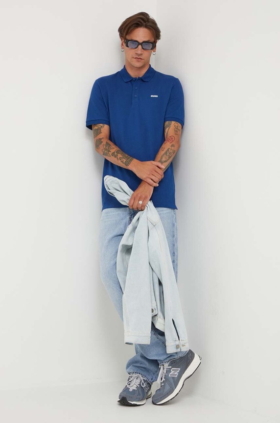 HUGO polo męskie bawełniane Donos222 50466182 niebieski AA00
