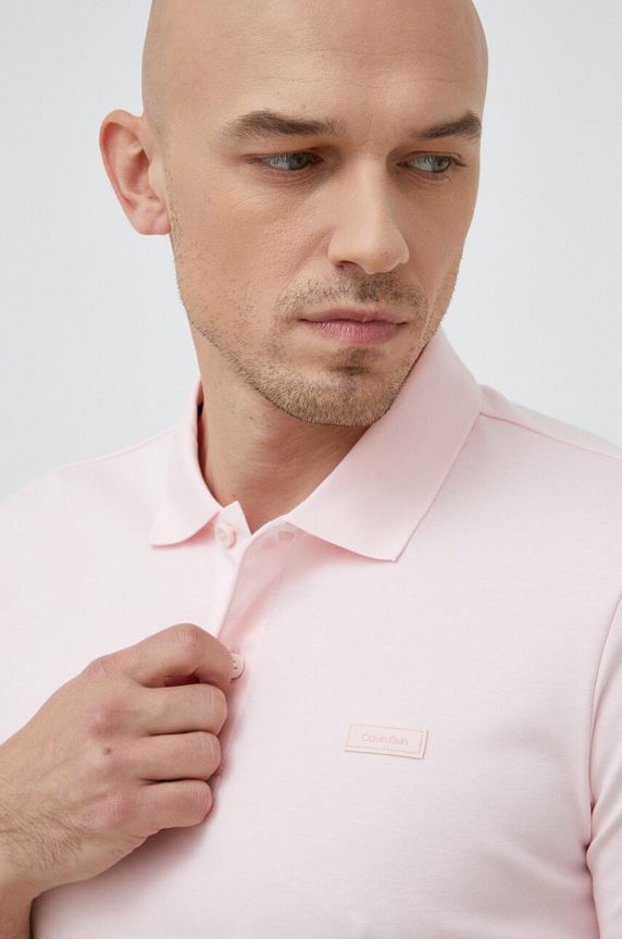 Βαμβακερό μπλουζάκι πόλο Calvin Klein ροζ K10K111657.PPYX