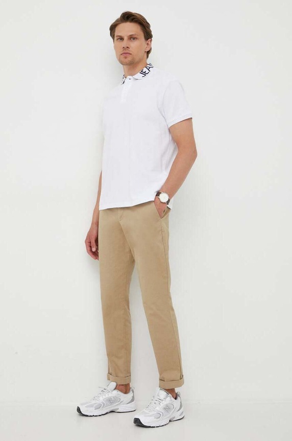 Βαμβακερό μπλουζάκι πόλο Pepe Jeans PM541952.800 λευκό SS23