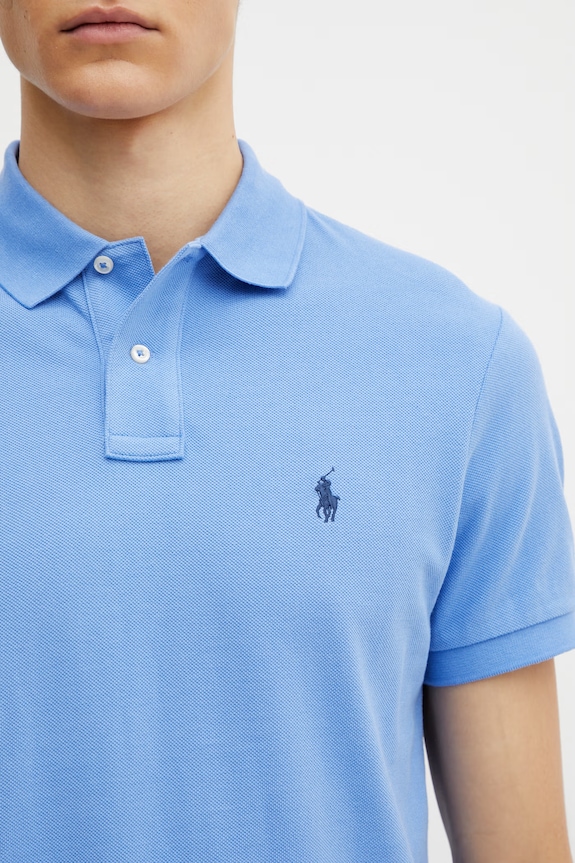 Памучна тениска с яка Polo Ralph Lauren син 710782592