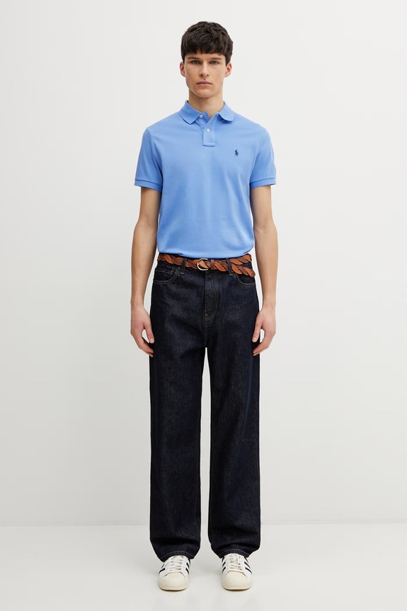 Памучна тениска с яка Polo Ralph Lauren 710782592 син