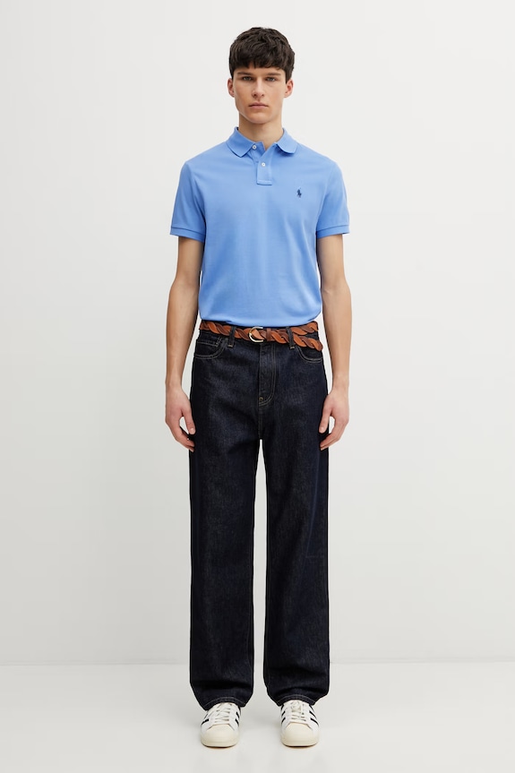 Памучна тениска с яка Polo Ralph Lauren 710782592 син