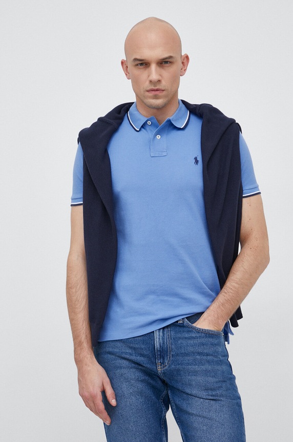 Bavlněné polo tričko Ralph Lauren hladký modrá 710842621