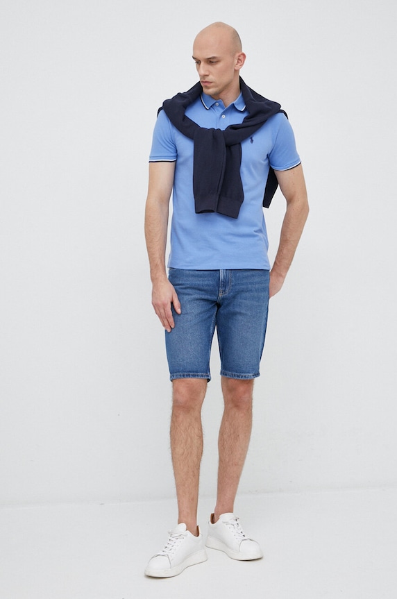 Bavlněné polo tričko Ralph Lauren 710842621 modrá SS26