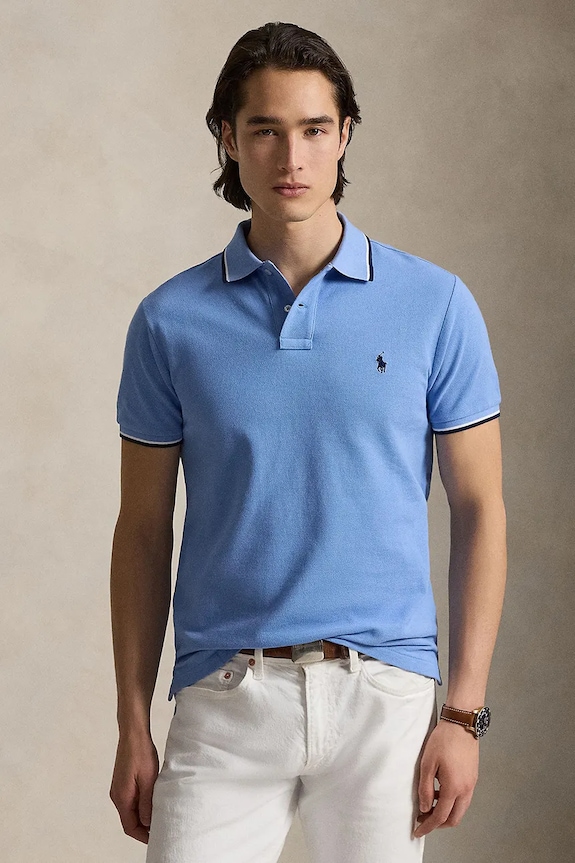 Bavlnené polo tričko Polo Ralph Lauren jednofarebný modrá 710842621