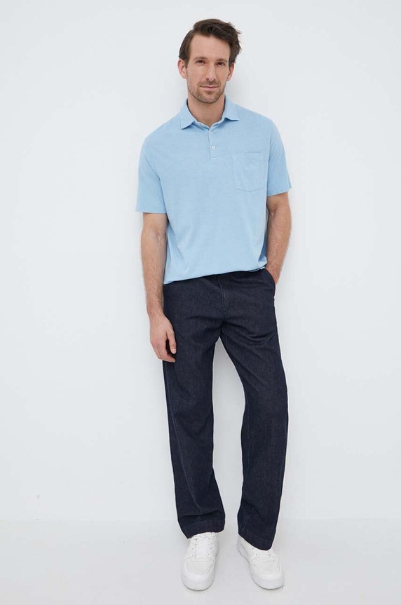 Polo majica s dodatkom lana Polo Ralph Lauren 710900790 plava SS24