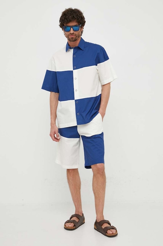 Βαμβακερό πουκάμισο United Colors of Benetton 5EDZUQ01Z.901 σκούρο μπλε SS23
