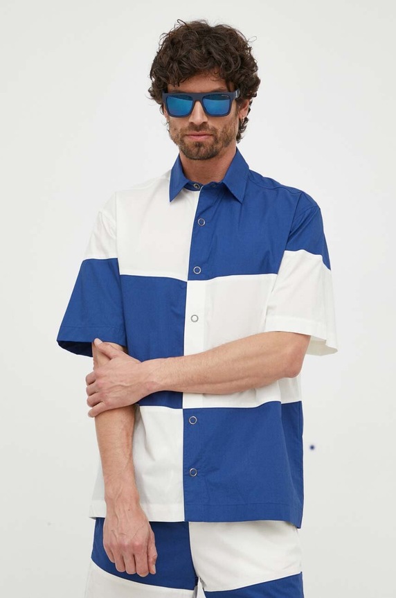 Βαμβακερό πουκάμισο United Colors of Benetton σκούρο μπλε 5EDZUQ01Z.901