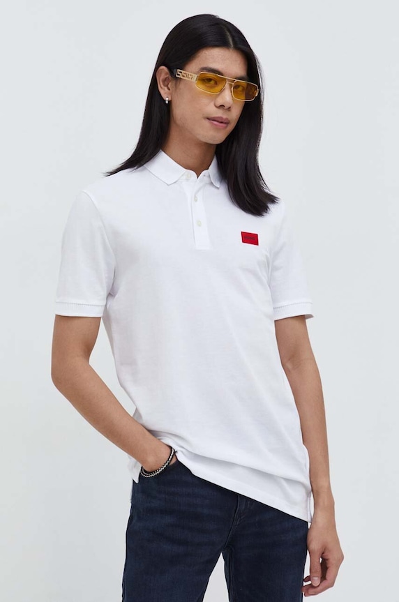 HUGO polo bawełniane regular biały 50490770