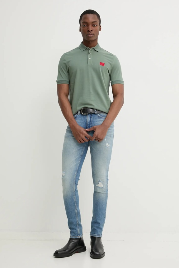 HUGO polo bawełniane 50490770 zielony SS25