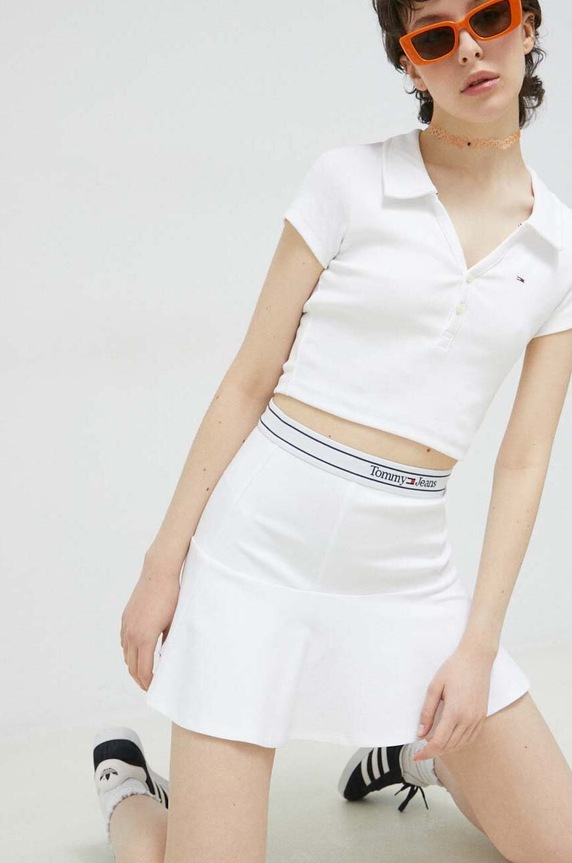 Tommy Jeans spódnica z elastanem biały DW0DW15387.PPYX