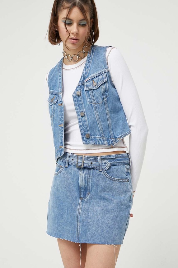 Guess Originals spódnica jeansowa bawełna niebieski W3GG14D4XY0