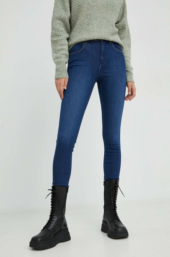 Kavbojke Wrangler High Rise Skinny Cozy Night Prijazno od planeta mornarsko modra W27H66W14
