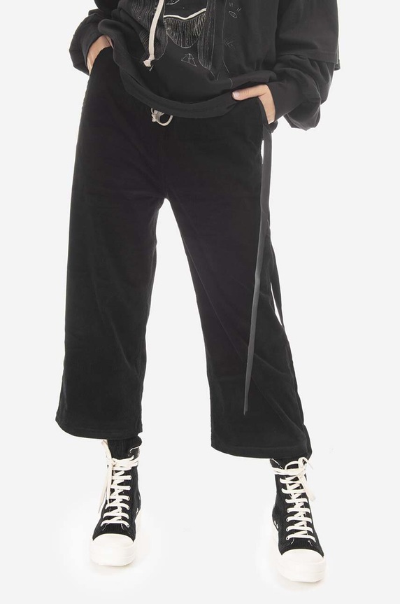 Rick Owens spodnie sztruksowe Planet friendly czarny DS02B4323.VS.BLACK