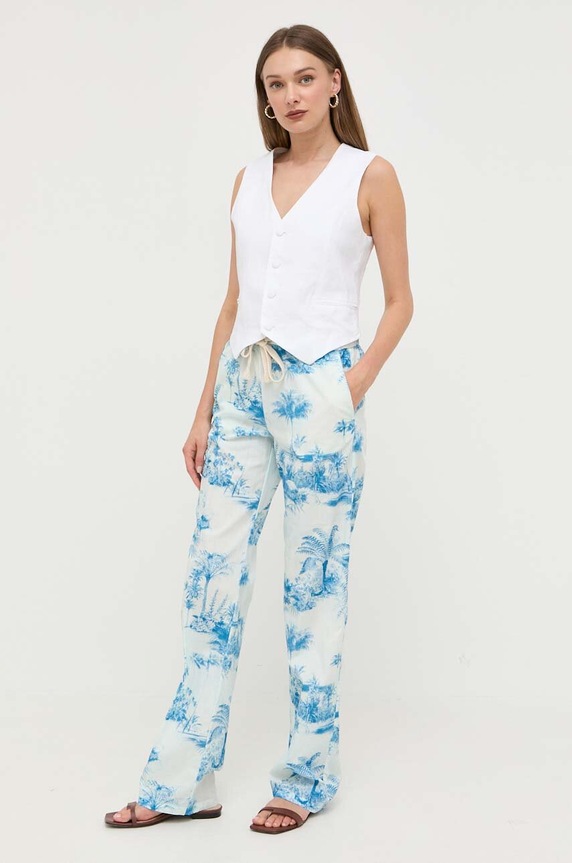 Bavlněné kalhoty Red Valentino high modrá 2R0RBG606SE