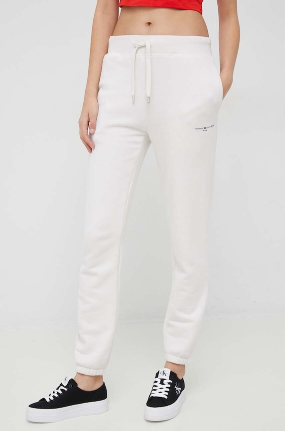 Παντελόνι φόρμας Tommy Hilfiger πλεκτό ύφασμα μπεζ WW0WW38690.PPYX