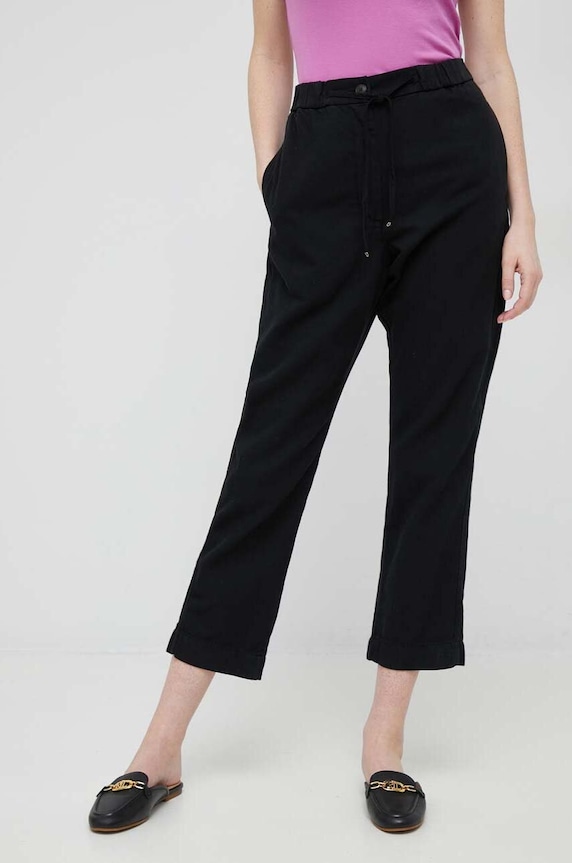 Hlače s dodatkom lana Tommy Hilfiger bez uzorka crna WW0WW38728.PPYX