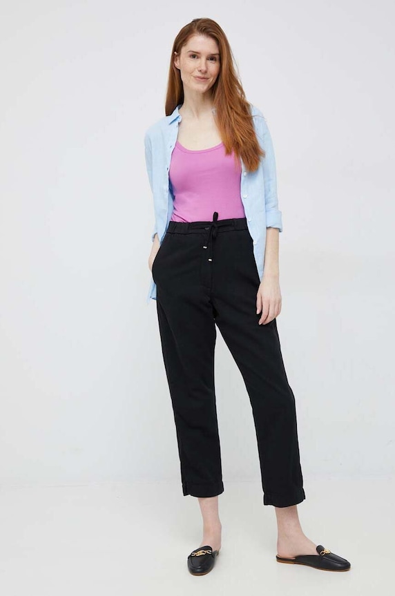 Hlače s dodatkom lana Tommy Hilfiger WW0WW38728.PPYX crna SS23