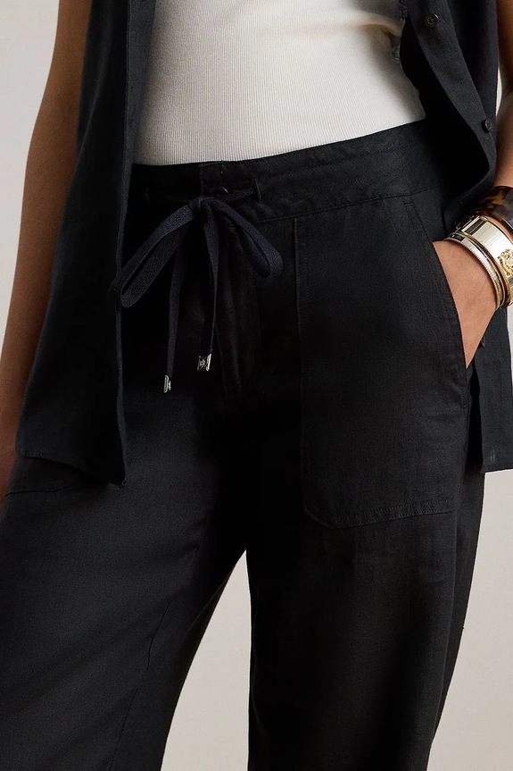Λινό παντελόνι Lauren Ralph Lauren μαύρο 200735136