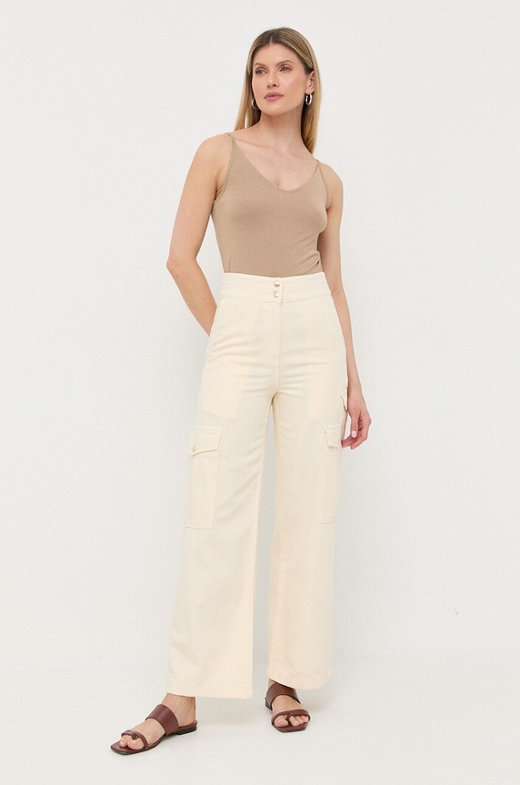 Hlače s dodatkom lana Patrizia Pepe 2P1483.A247 bež SS23