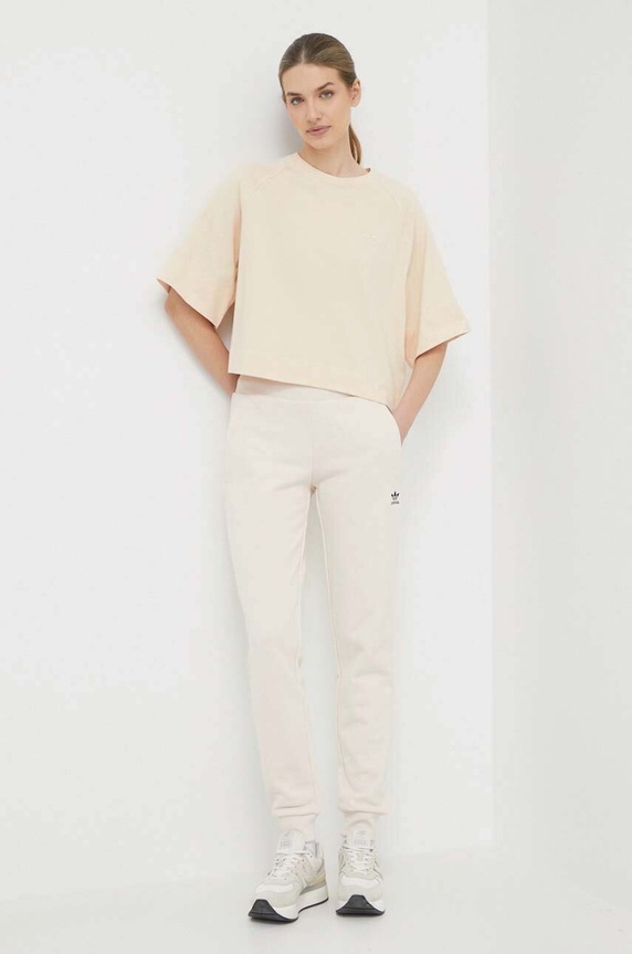 adidas Originals spodnie dresowe bawełniane IA6477 beżowy SS24