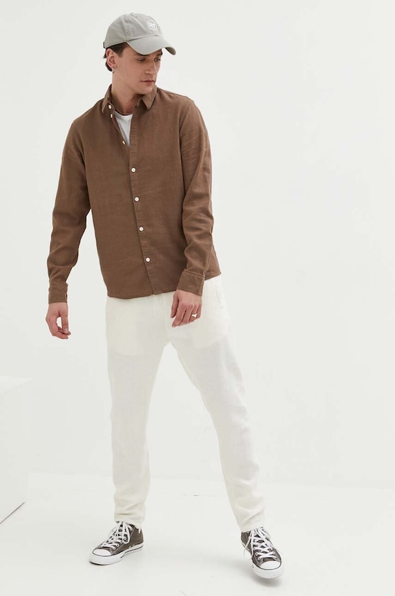 Solid pantaloni din in 21107170.114201 bej ZS25