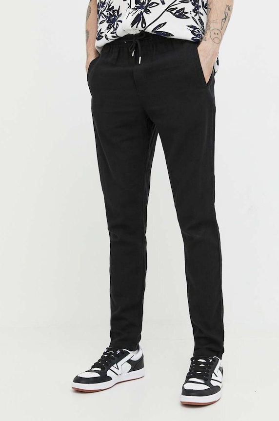 Solid pantaloni din in potrivit negru 21107170.194008