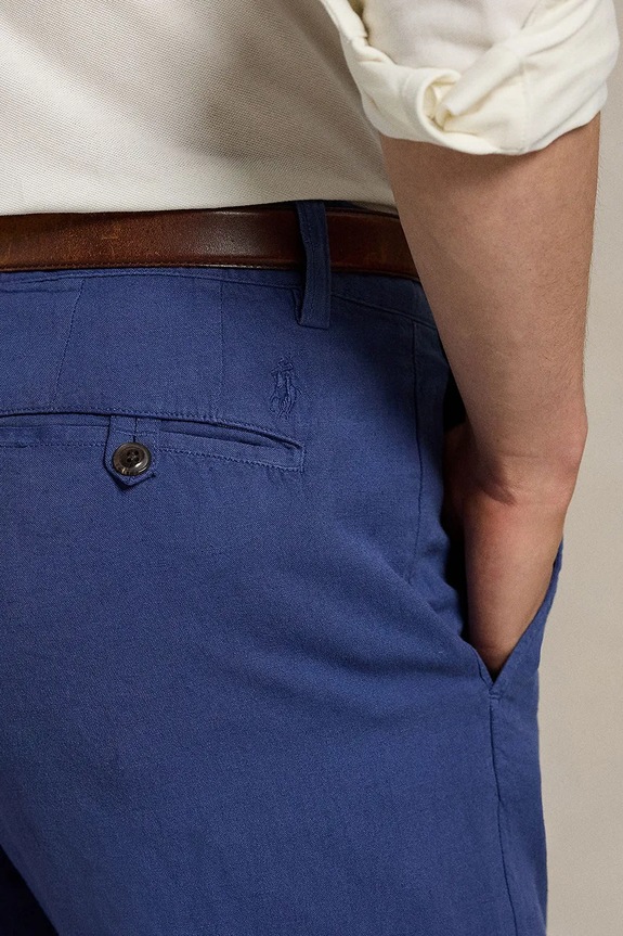 Λινό παντελόνι Polo Ralph Lauren σκούρο μπλε 710901796