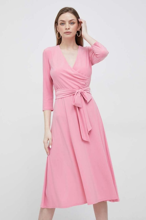 Φόρεμα Lauren Ralph Lauren με ελαστάν ροζ 250769904