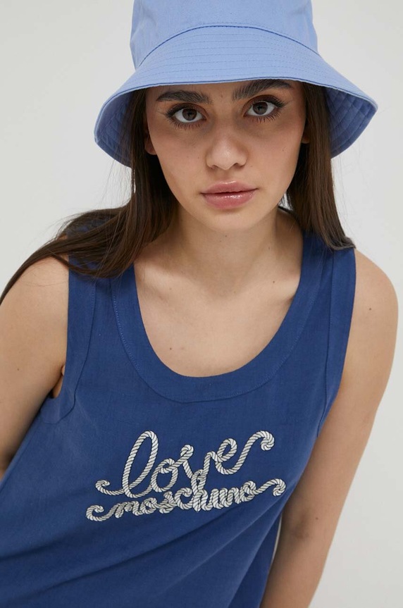 Love Moschino sukienka z domieszką lnu niebieski W.V.J85.01.T.498A