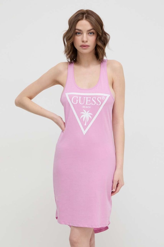 Guess sukienka letnia bawełniana różowy E3GP03.JA914