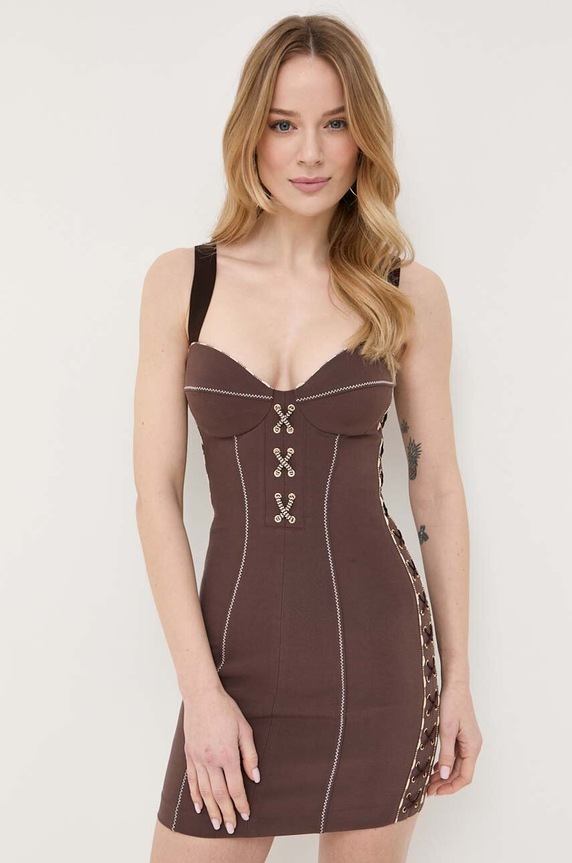Elisabetta Franchi sukienka z elastanem brązowy AB44132E2