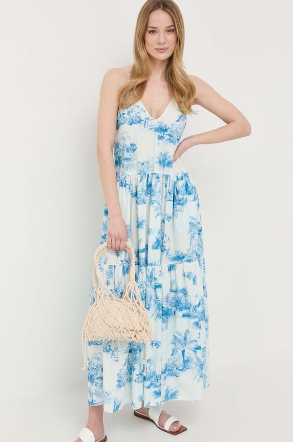 Bavlněné šaty Red Valentino maxi modrá 2R0VAGX06SE