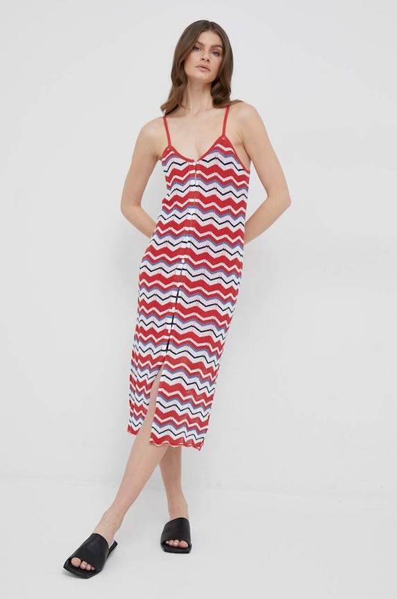 Pepe Jeans sukienka z domieszką lnu Frida PL953261.217 czerwony SS23