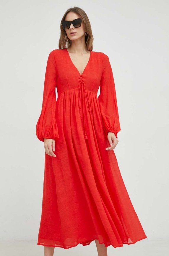 Weekend Max Mara sukienka z domieszką lnu czerwony 2352210131600