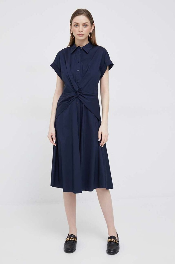Obleka Lauren Ralph Lauren Z elastanom mornarsko modra 250903193
