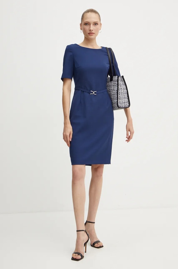 BOSS rochie din lana 50490041 albastru AW25