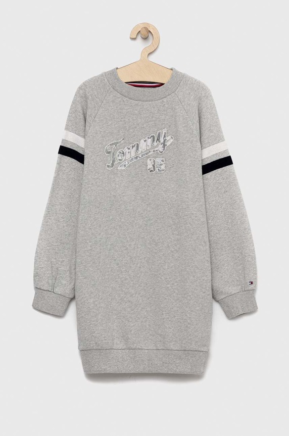 Tommy Hilfiger sukienka bawełniana dziecięca midi szary KG0KG07008.PPYX
