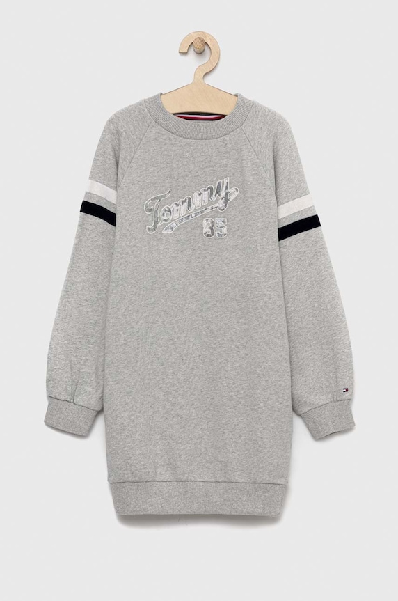Tommy Hilfiger sukienka bawełniana dziecięca midi szary KG0KG07008.PPYX