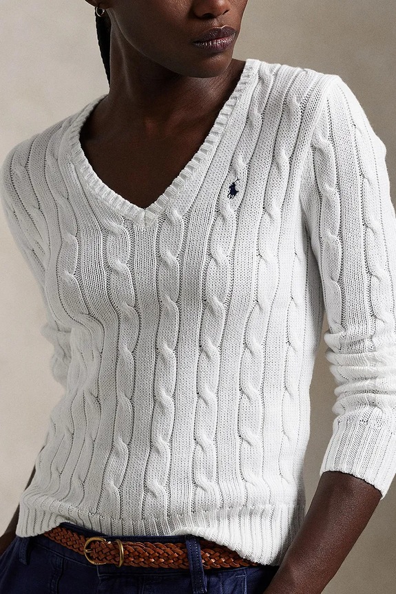 Памучен пуловер Polo Ralph Lauren бял 211891641