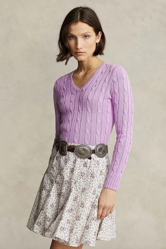 Βαμβακερό πουλόβερ Polo Ralph Lauren βαμβάκι μωβ 211891641
