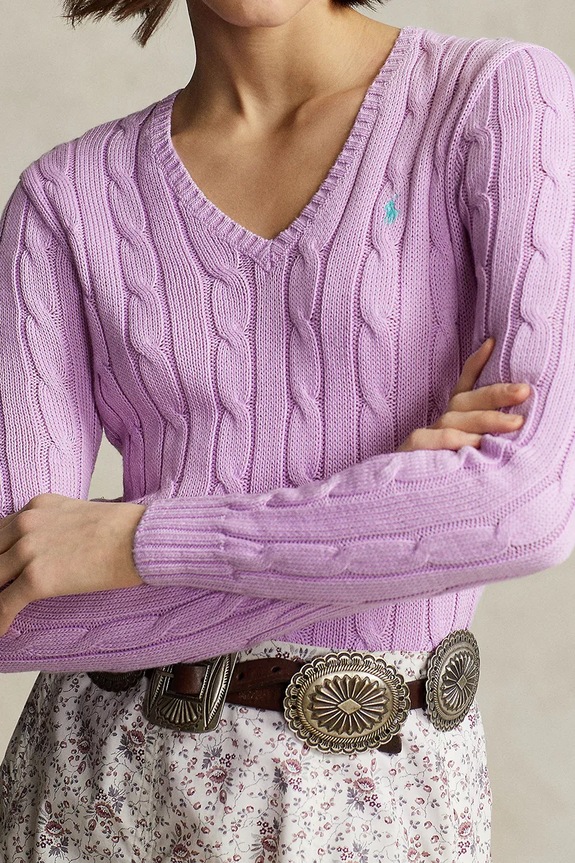 Βαμβακερό πουλόβερ Polo Ralph Lauren μωβ 211891641