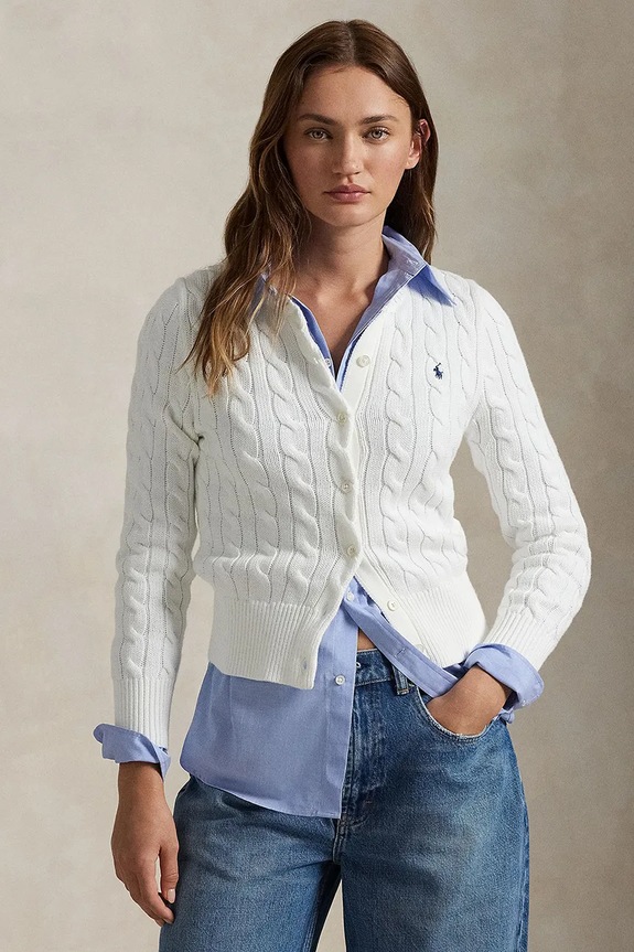 Βαμβακερή ζακέτα Polo Ralph Lauren βαμβάκι λευκό 211891643
