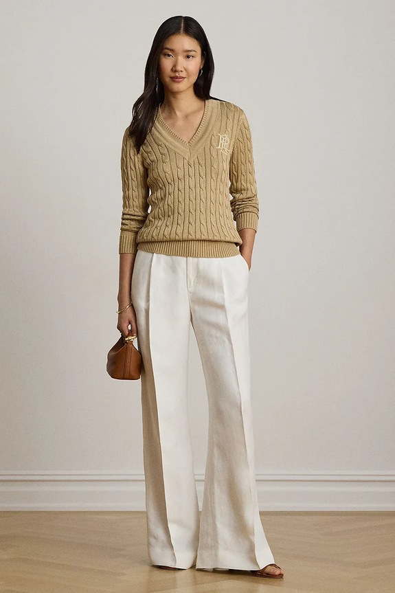 Oblečenie Lauren Ralph Lauren sveter dámsky s bavlnou 200888795 béžová