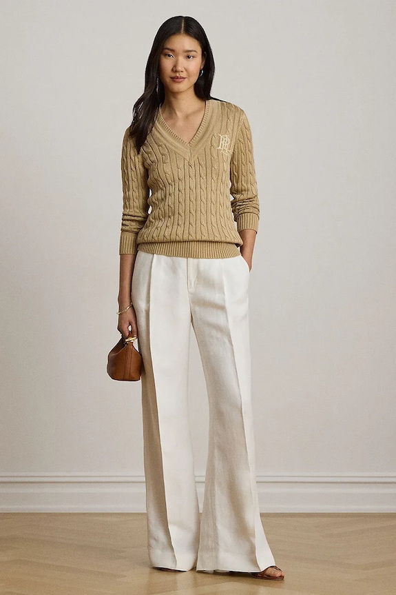 Oblečenie Lauren Ralph Lauren sveter dámsky s bavlnou 200888795 béžová