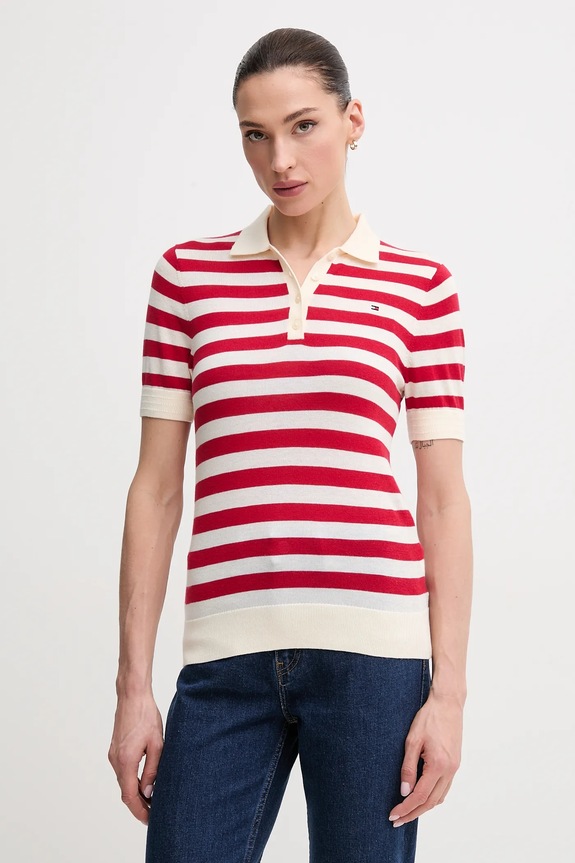 Tommy Hilfiger poló elasztánnal piros WW0WW37937.PPYX